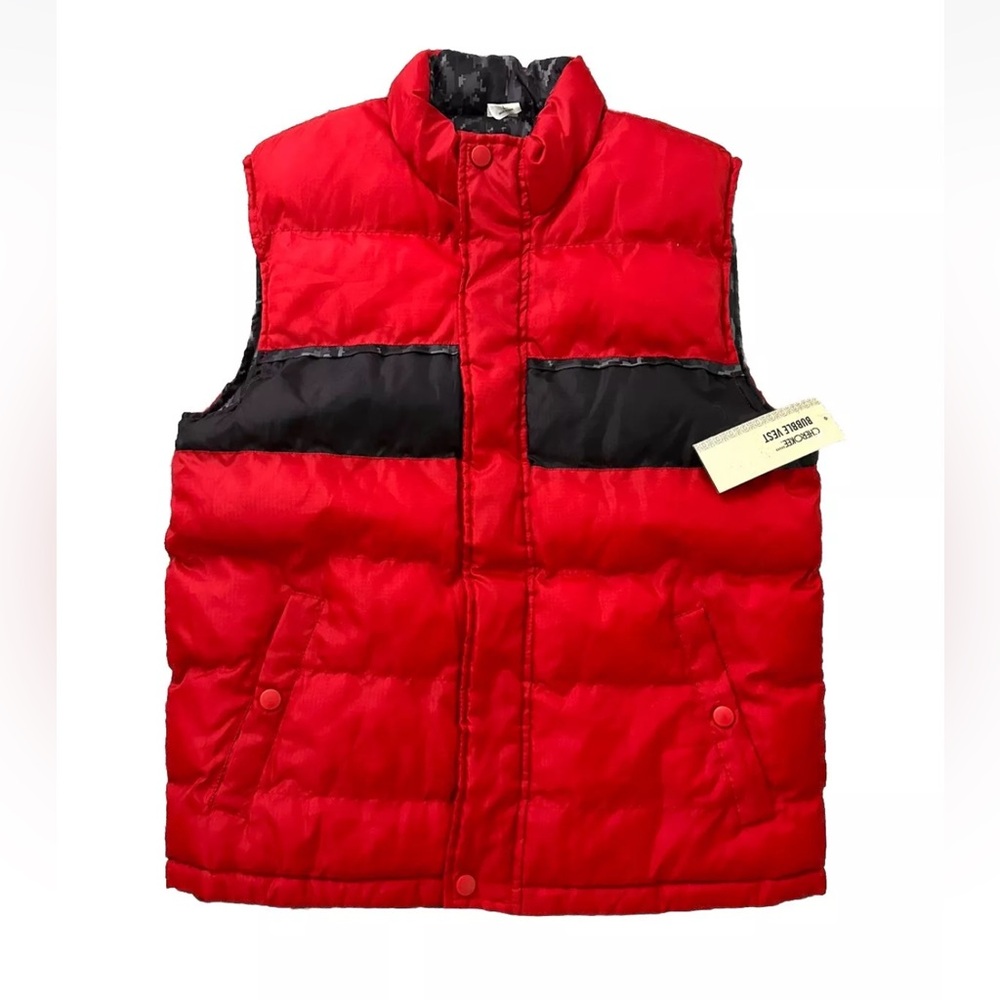 Cherokee Reversible Vest Puffer Jacket L boys 10/12 red Army Print Zipper Vest